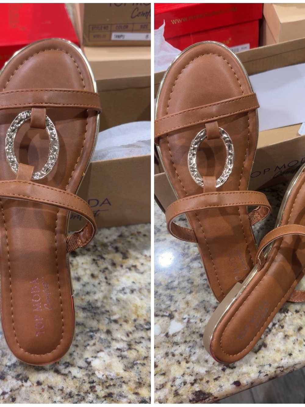 TOP Moda Tan Slip-On Sandal with Silver Ring Accent